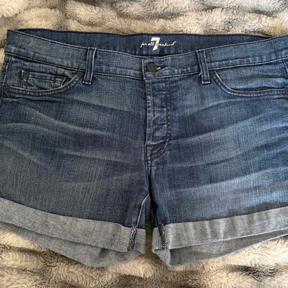7 For All Mankind Button Fly Studded Cuffed Denim Jean Shorts Sz 31 MADE IN USA